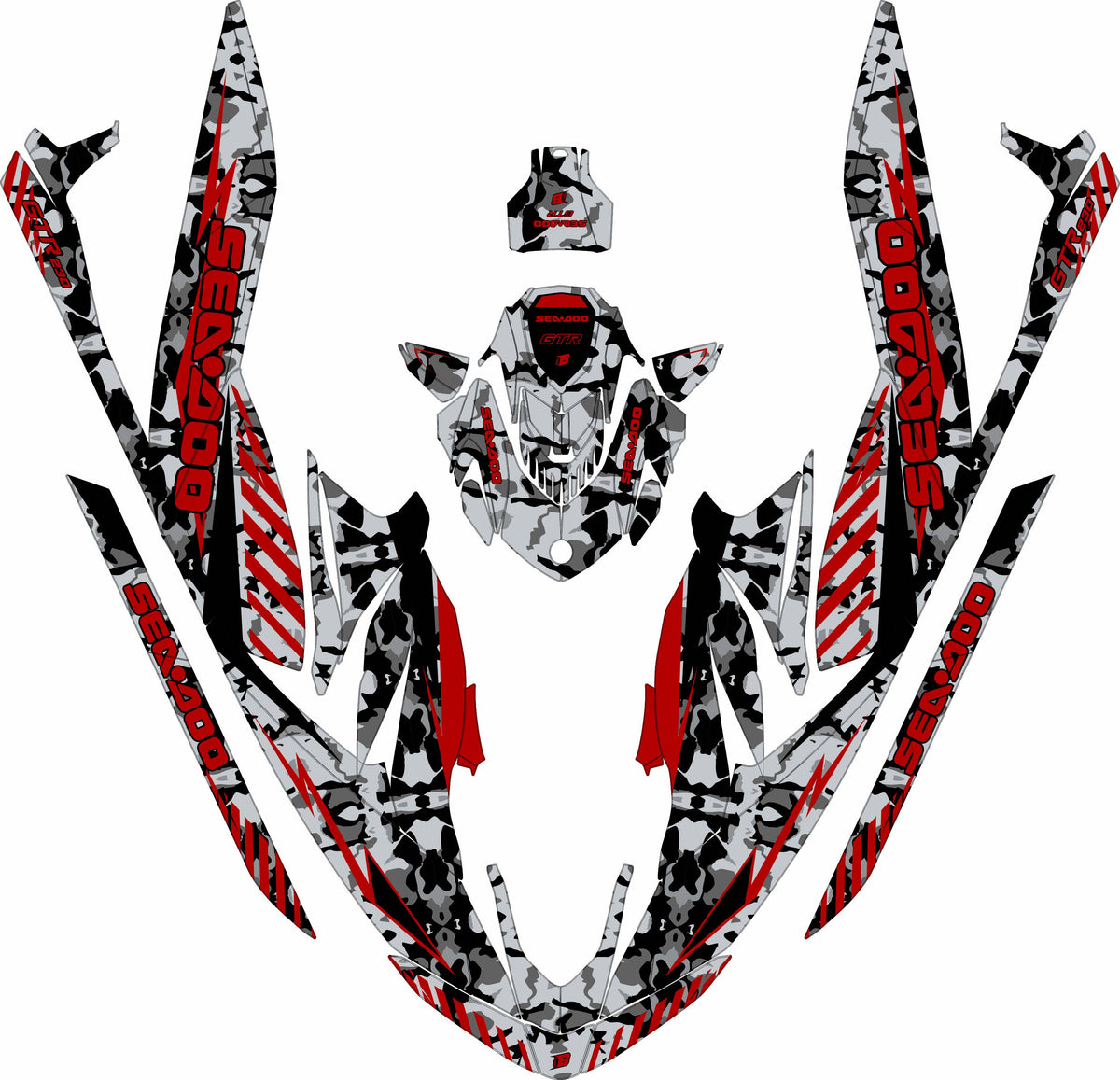 SEA-DOO GTI / GTR 2020-2027 FULL GRAPHICS KIT "CAMED RED" DESIGN