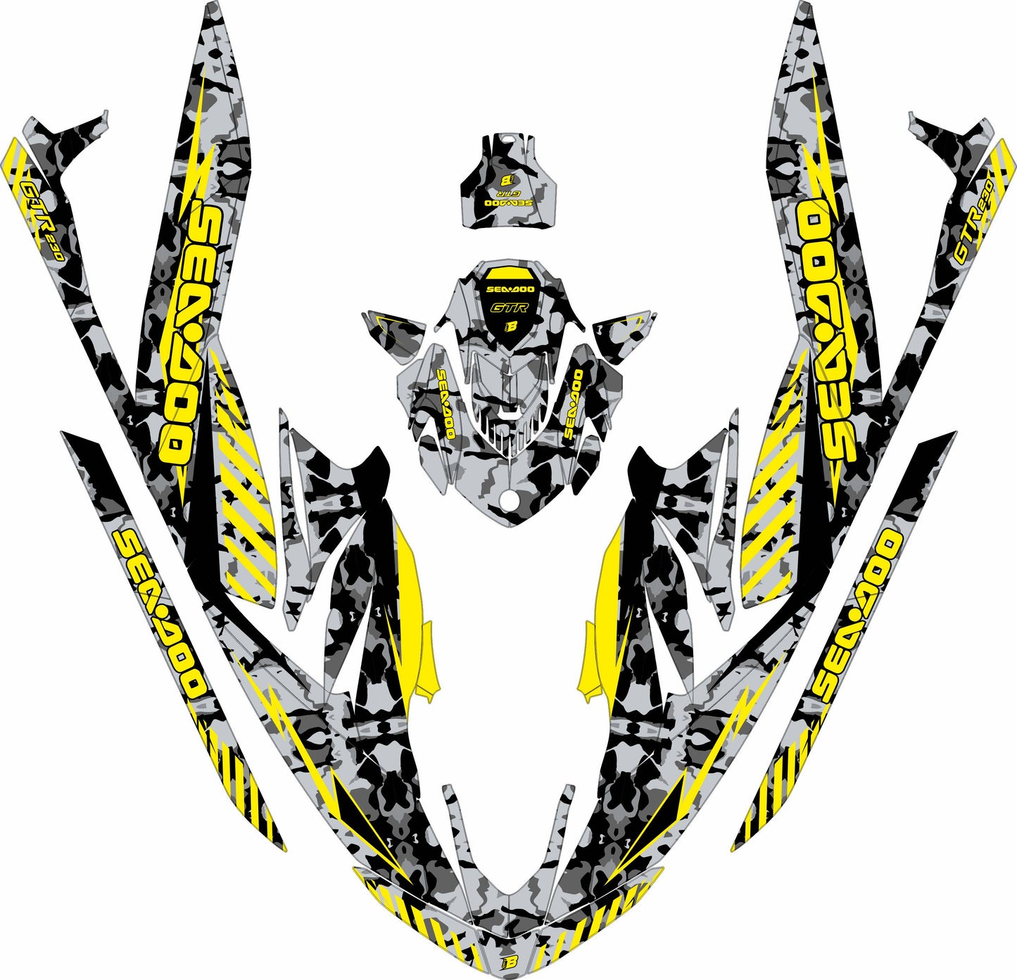 SEA-DOO GTI / GTR 2020-2027 FULL GRAPHICS KIT "CAMED YELLOW" DESIGN