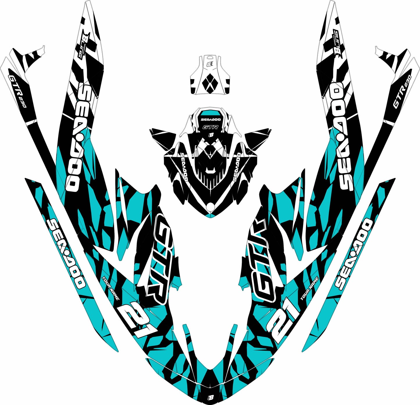SEA-DOO GTI / GTR 2020-2027 FULL GRAPHICS KIT "CLASHED AQUA" DESIGN