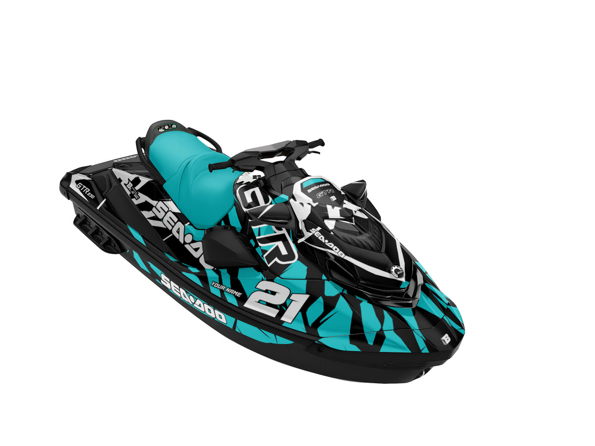 SEA-DOO GTI / GTR 2020-2027 FULL GRAPHICS KIT "CLASHED AQUA" DESIGN