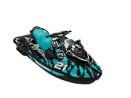 SEA-DOO GTI / GTR 2020-2027 FULL GRAPHICS KIT "CLASHED AQUA" DESIGN