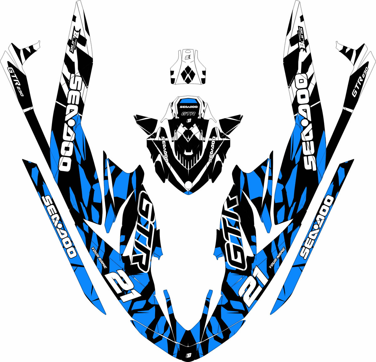 SEA-DOO GTI / GTR 2020-2027 FULL GRAPHICS KIT "CLASHED BLUE" DESIGN