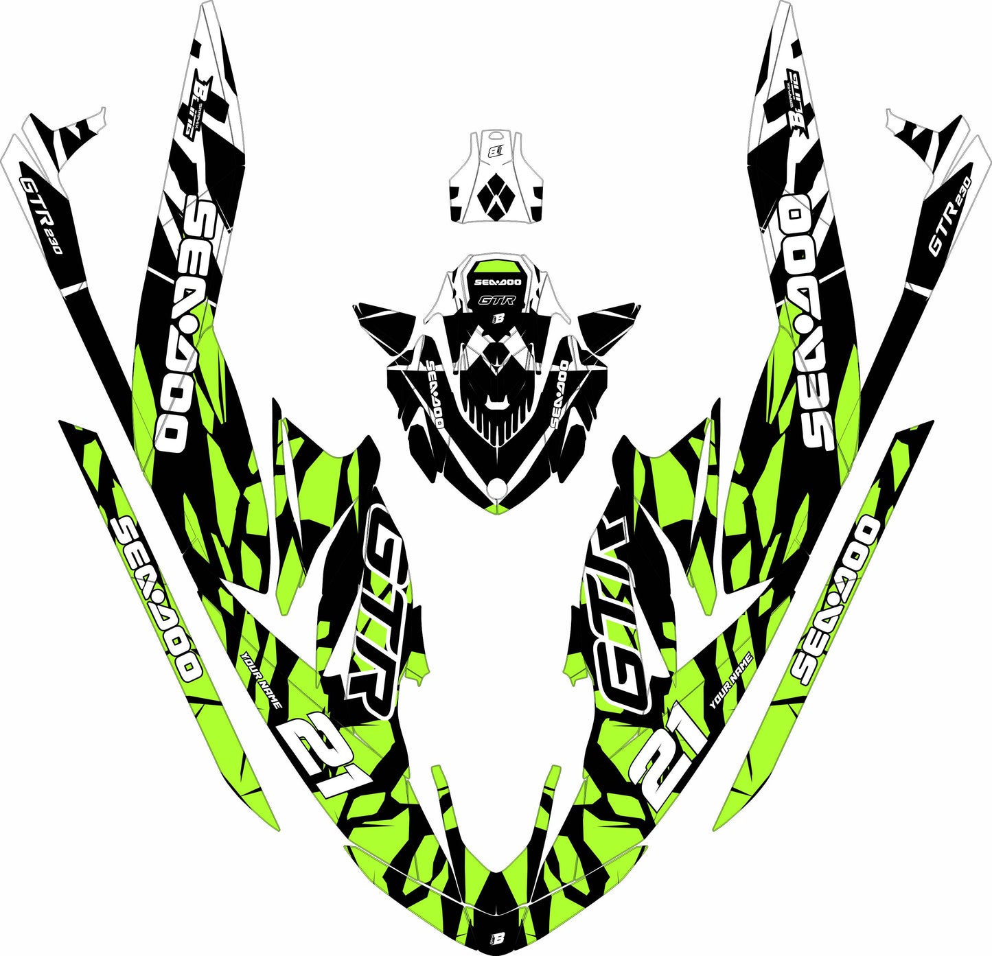 SEA-DOO GTI / GTR 2020-2027 FULL GRAPHICS KIT "CLASHED GREEN" DESIGN