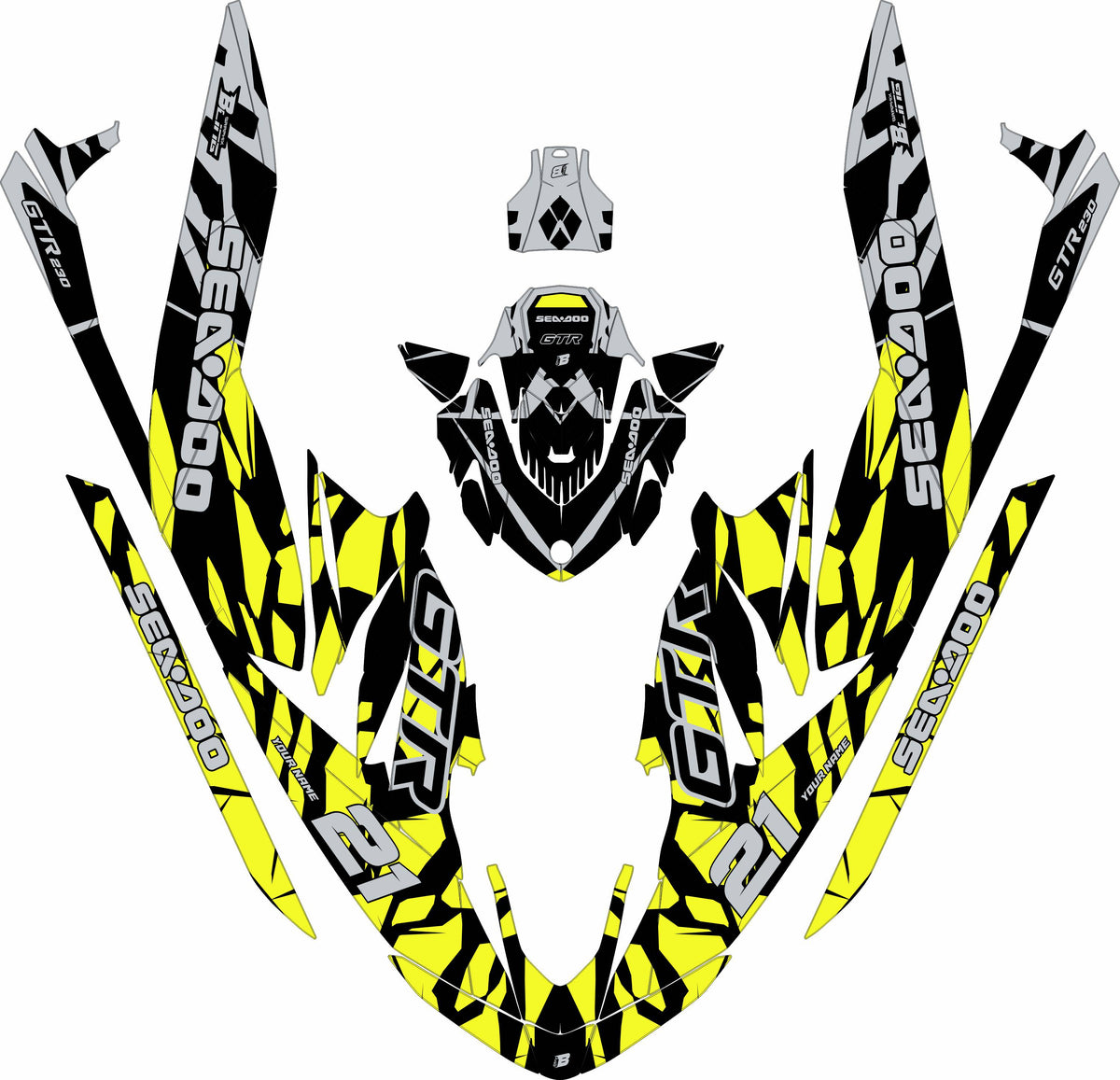 SEA-DOO GTI / GTR 2020-2027 FULL GRAPHICS KIT "CLASHED LIME" DESIGN