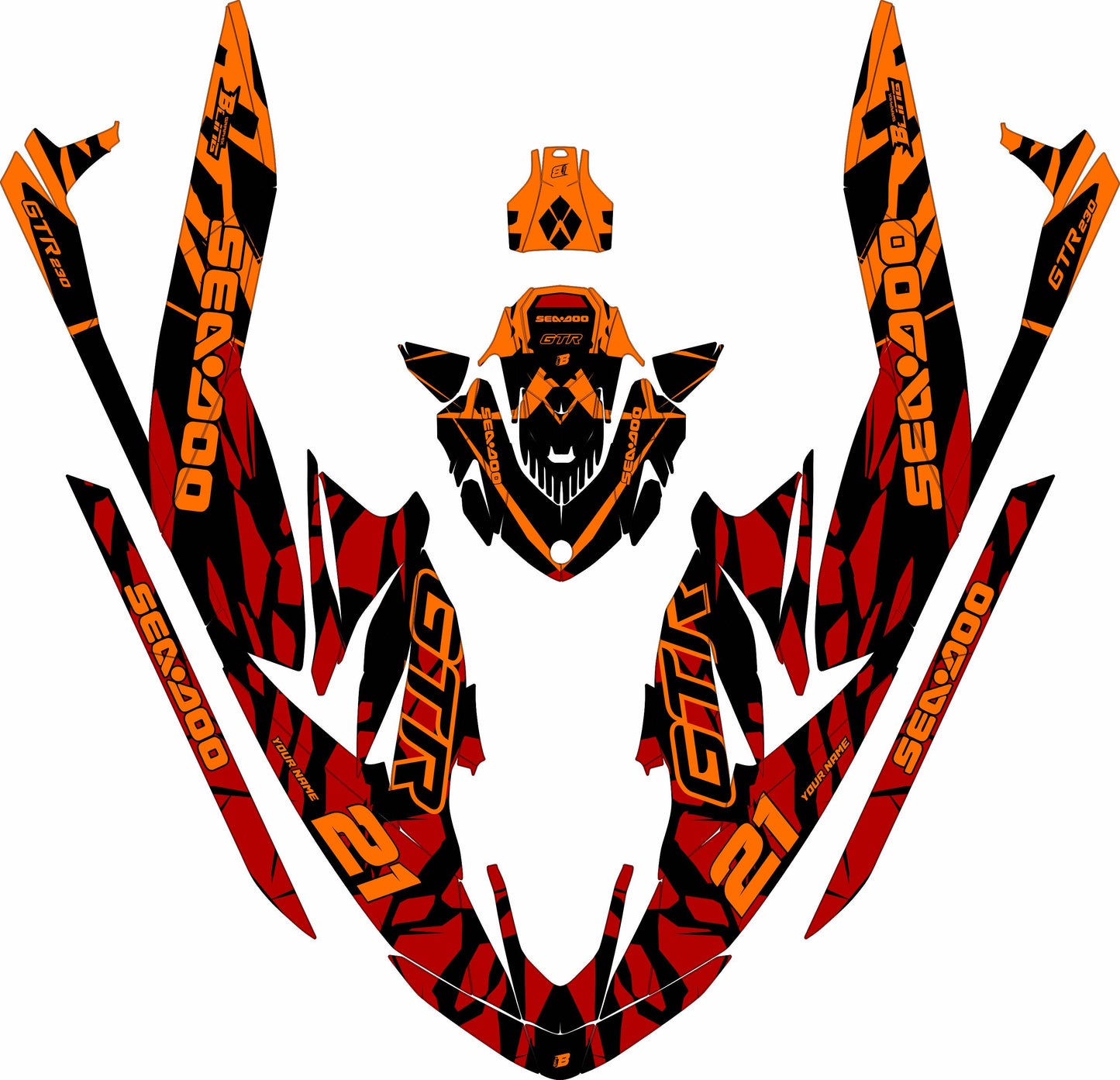 SEA-DOO GTI / GTR 2020-2027 FULL GRAPHICS KIT "CLASHED ORANGE" DESIGN
