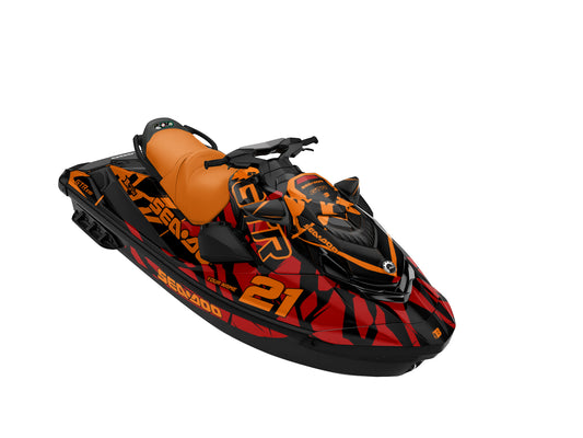 SEA-DOO GTI / GTR 2020-2027 FULL GRAPHICS KIT "CLASHED ORANGE" DESIGN