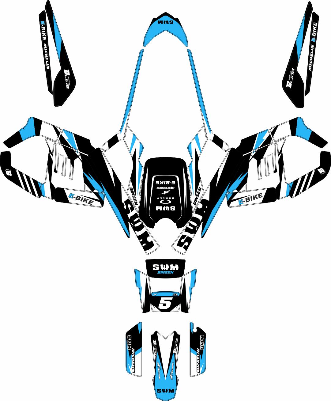 SWM BINSEN FULL GRAPHICS KIT ''TRACKER BLUE'' DESIGN