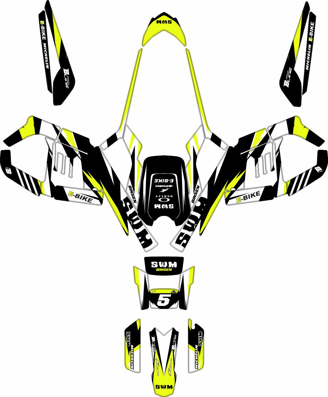 SWM BINSEN FULL GRAPHICS KIT ''TRACKER NEON YELLOW'' DESIGN