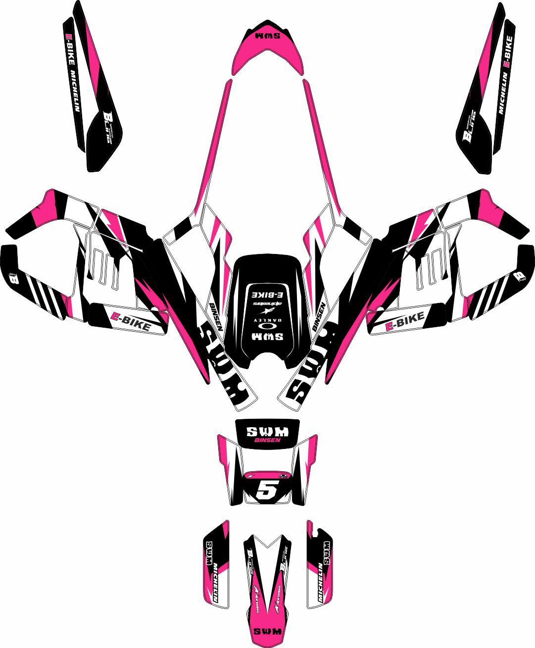 SWM BINSEN FULL GRAPHICS KIT ''TRACKER PINK'' DESIGN