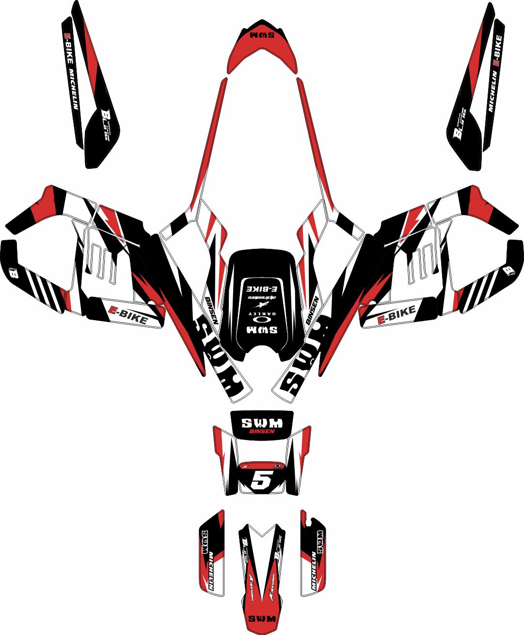 SWM BINSEN FULL GRAPHICS KIT ''TRACKER RED'' DESIGN