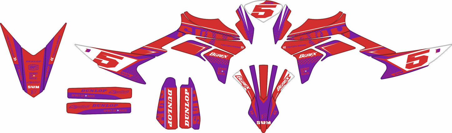 SWM SM125 R - SM500 R FULL GRAPHICS KIT ''FACTORED PURPLE'' DESIGN