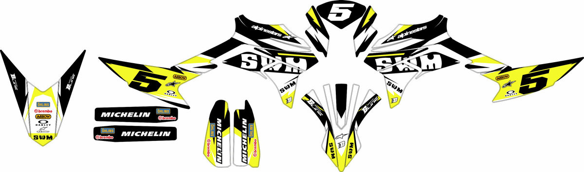 SWM SM125 R - SM500 R FULL GRAPHICS KIT ''RACED FLUO YELLOW'' DESIGN
