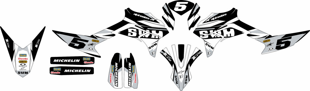 SWM SM125 R - SM500 R FULL GRAPHICS KIT ''RACED GREY'' DESIGN