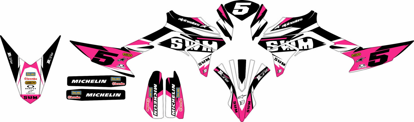 SWM SM125 R - SM500 R FULL GRAPHICS KIT ''RACED PINK'' DESIGN