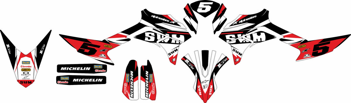 SWM SM125 R - SM500 R FULL GRAPHICS KIT ''RACED RED'' DESIGN