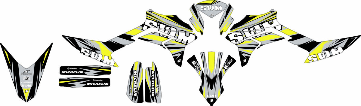 SWM SM125 R - SM500 R FULL GRAPHICS KIT ''SHRED FLUO YELLOW'' DESIGN