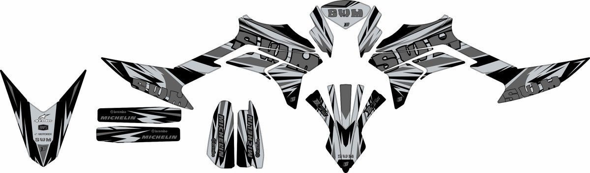 SWM SM125 R - SM500 R FULL GRAPHICS KIT ''SHRED GREY'' DESIGN