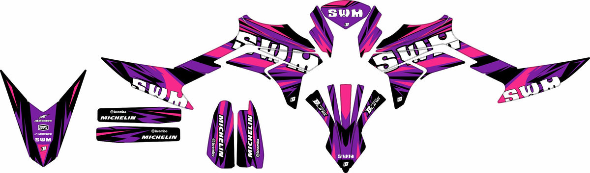 SWM SM125 R - SM500 R FULL GRAPHICS KIT ''SHRED PURPLE'' DESIGN