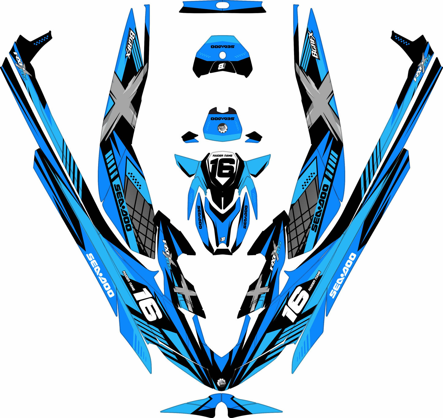 SEA-DOO RXP RXP-X 2021-2027 FULL GRAPHICS KIT "RACED BLUE" DESIGN