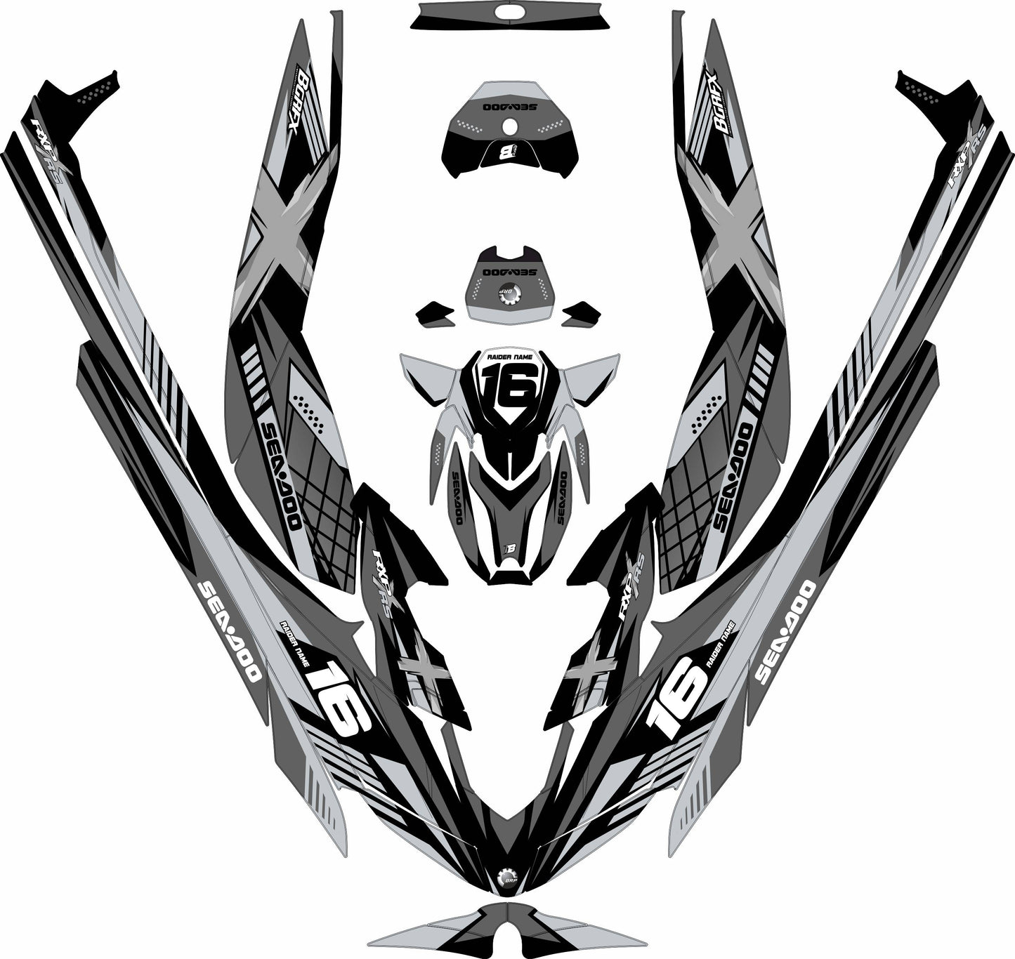 SEA-DOO RXP RXP-X 2021-2027 FULL GRAPHICS KIT "RACED GREY" DESIGN