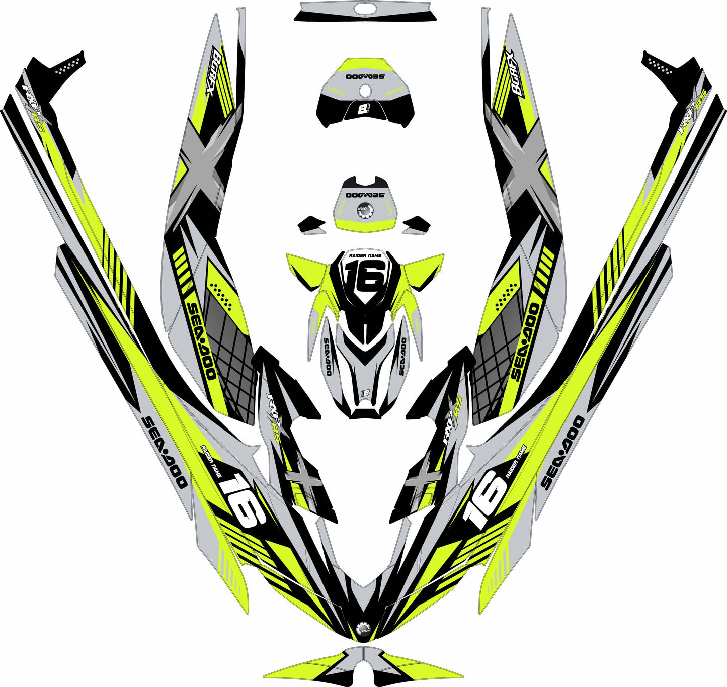 SEA-DOO RXP RXP-X 2021-2027 FULL GRAPHICS KIT "RACED LIME" DESIGN
