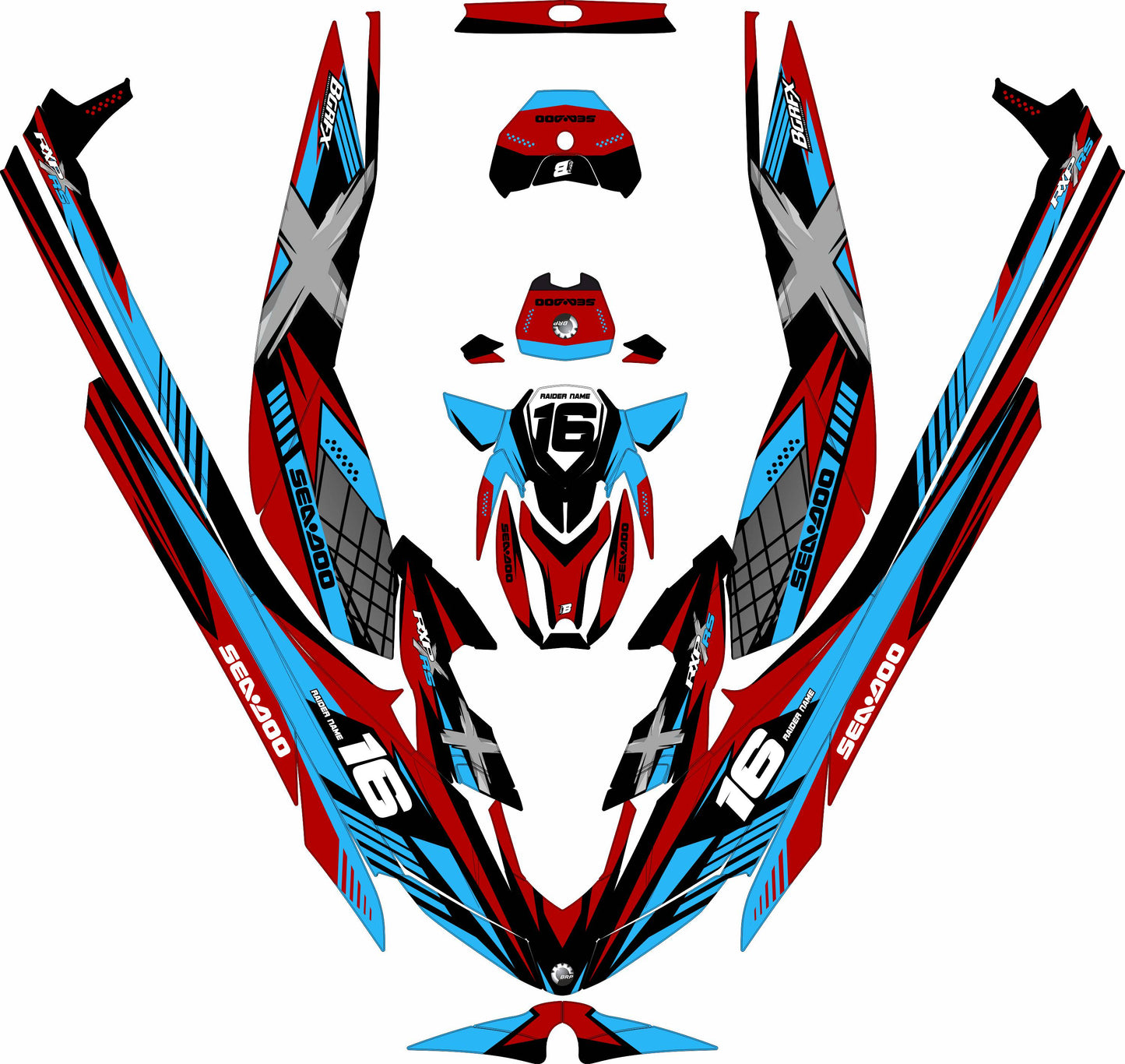 SEA-DOO RXP RXP-X 2021-2027 FULL GRAPHICS KIT "RACED RED" DESIGN
