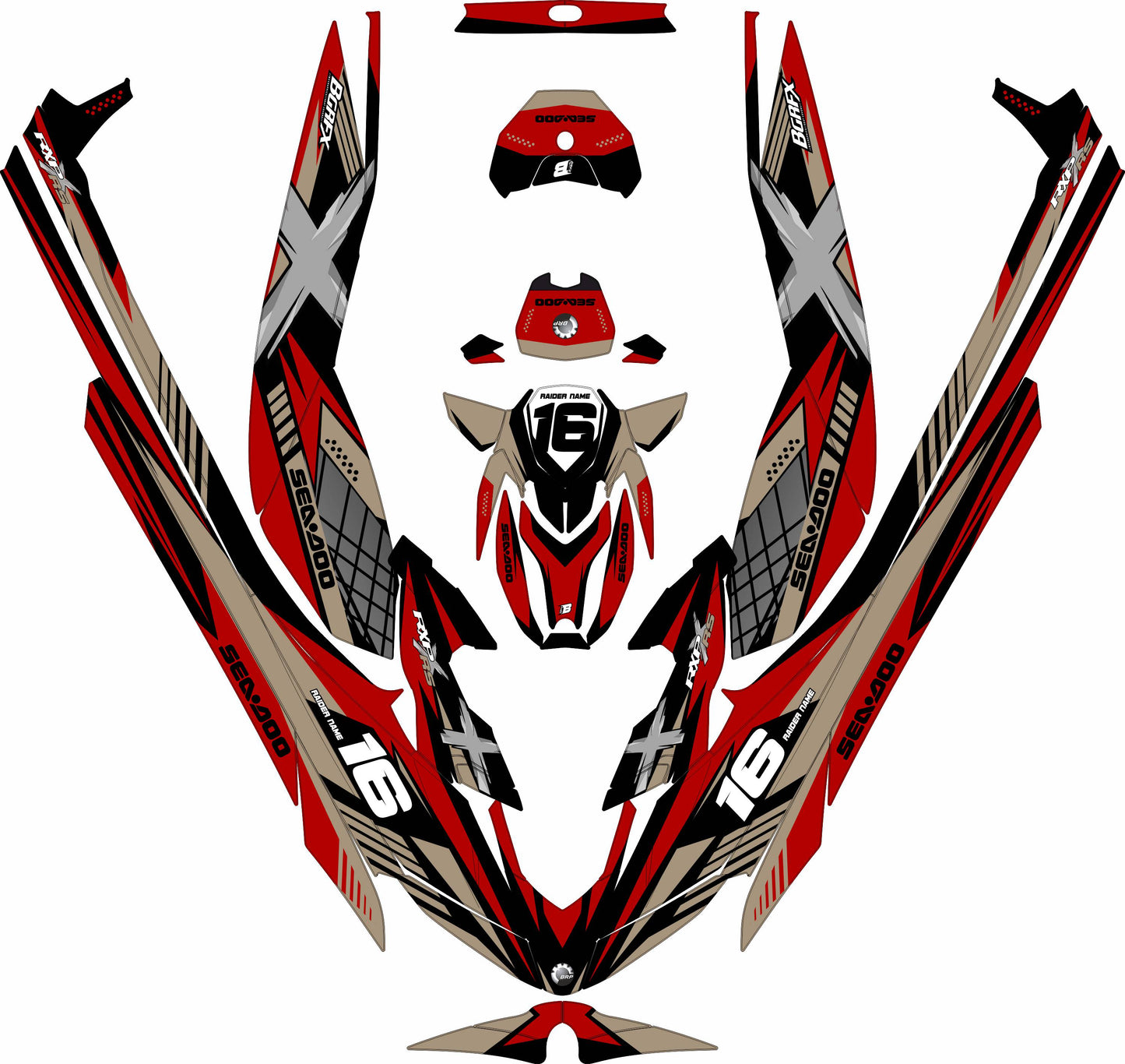 SEA-DOO RXP RXP-X 2021-2027 FULL GRAPHICS KIT "RACED TAN" DESIGN