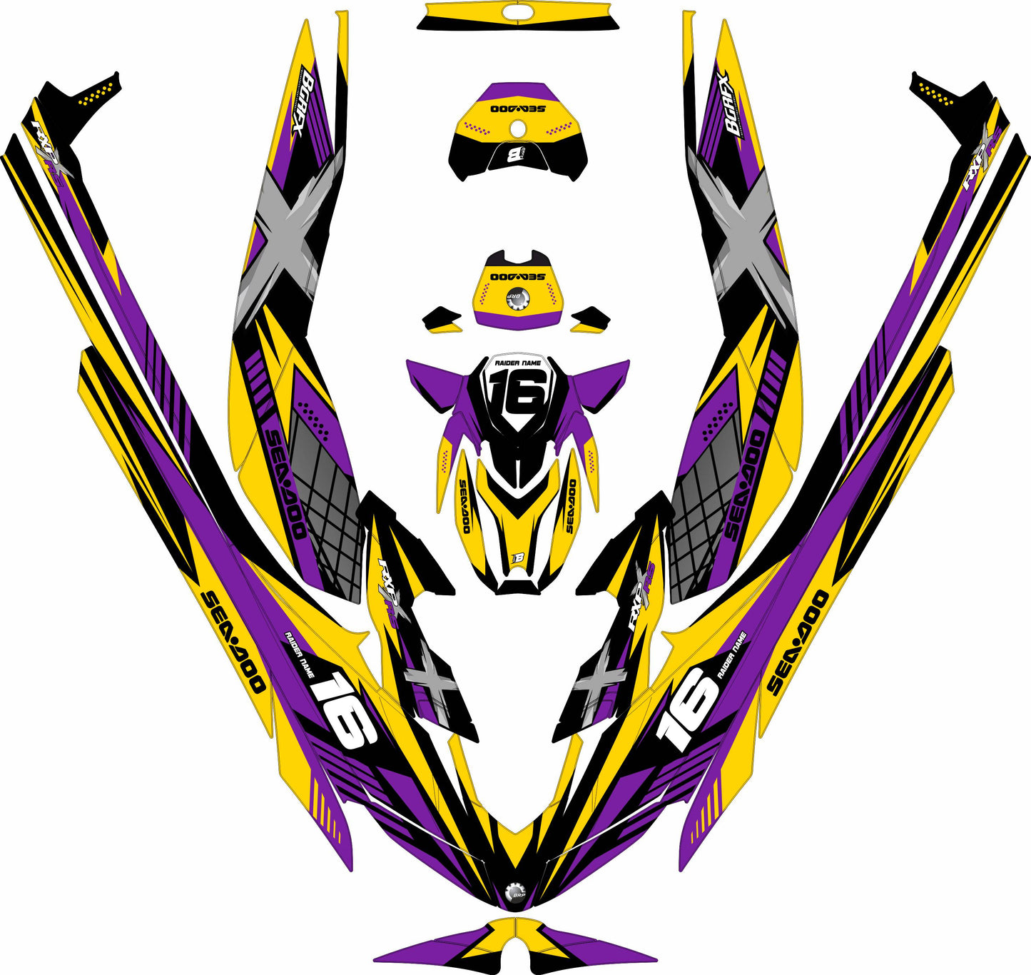 SEA-DOO RXP RXP-X 2021-2027 FULL GRAPHICS KIT "RACED YELLOW" DESIGN