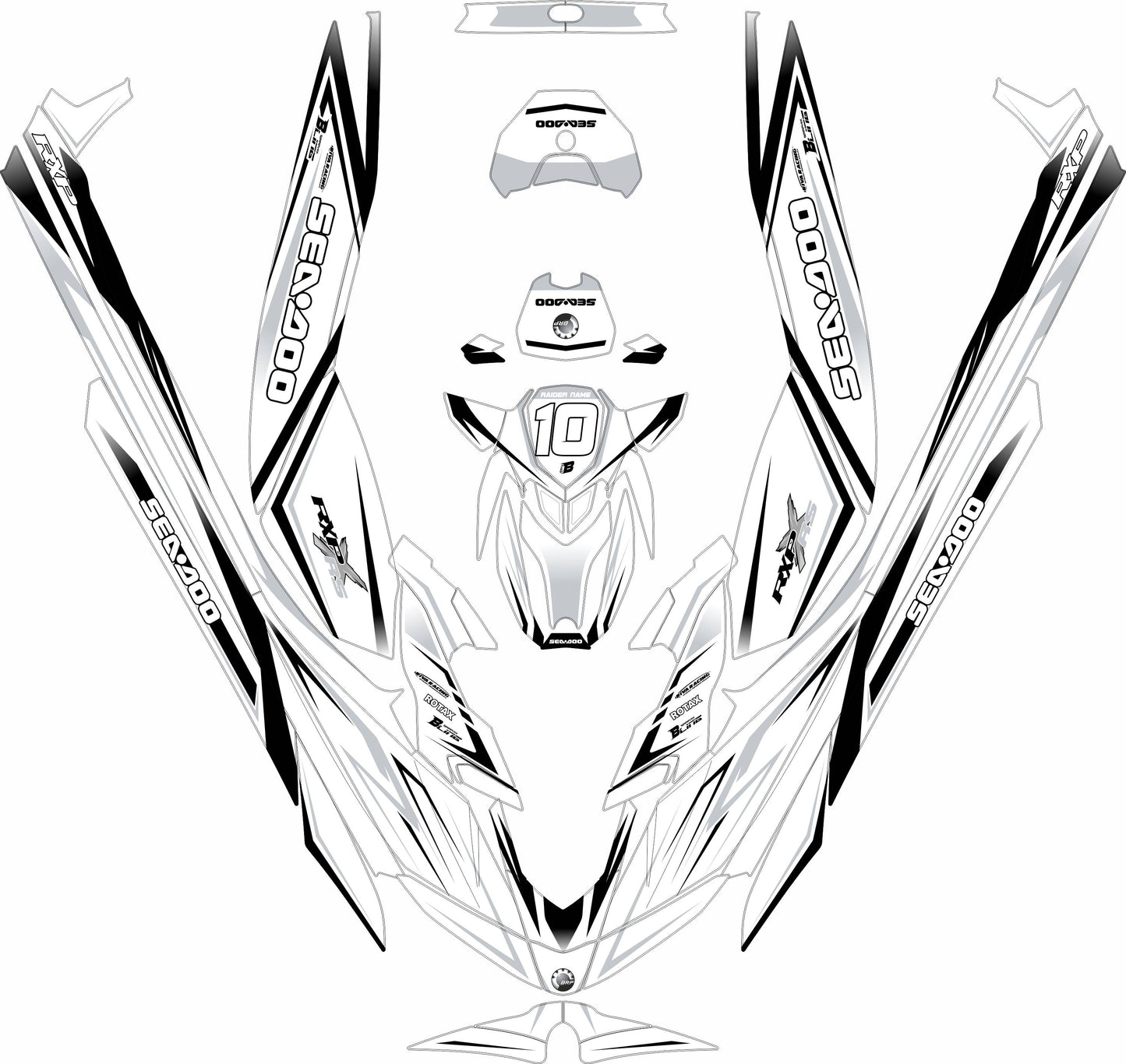 SEA-DOO RXP RXP-X 2021-2027 FULL GRAPHICS KIT "ATTACK WHITE" DESIGN