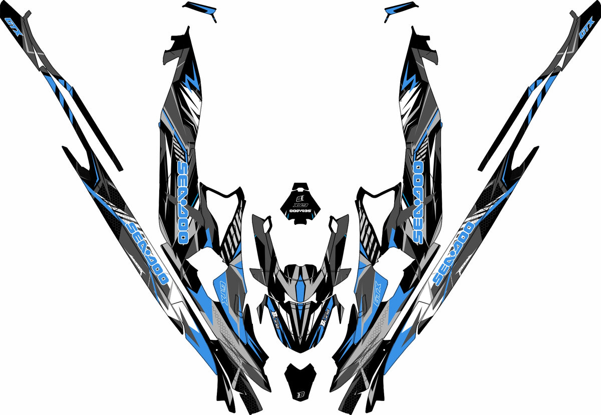 SEA-DOO RXT-GTX 2018-2026 FULL GRAPHICS KIT "FLUX BLUE" DESIGN