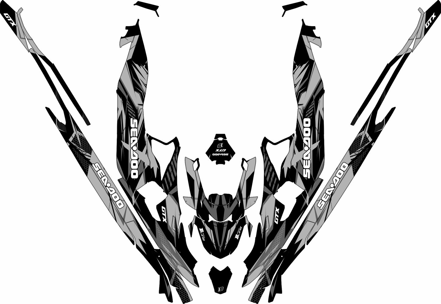 SEA-DOO RXT-GTX 2018-2026 FULL GRAPHICS KIT "FLUX GREY" DESIGN