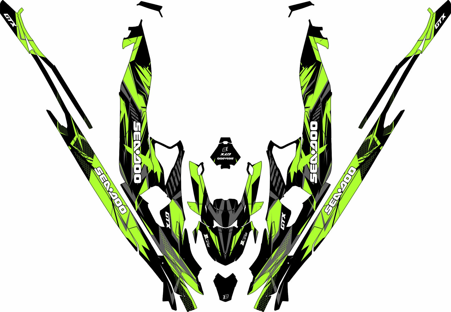 SEA-DOO RXT-GTX 2018-2026 FULL GRAPHICS KIT "FLUX LIGHT GREEN" DESIGN