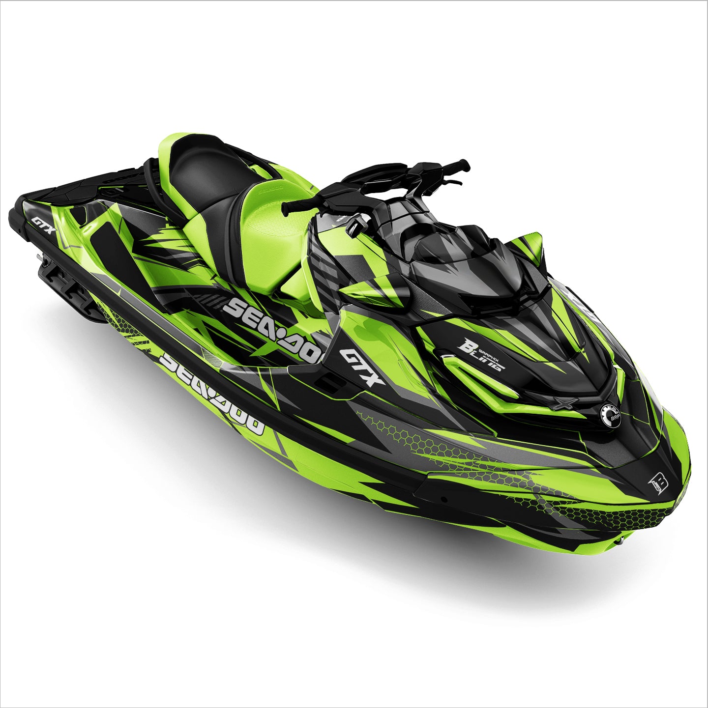 SEA-DOO RXT-GTX 2018-2026 FULL GRAPHICS KIT "FLUX LIGHT GREEN" DESIGN