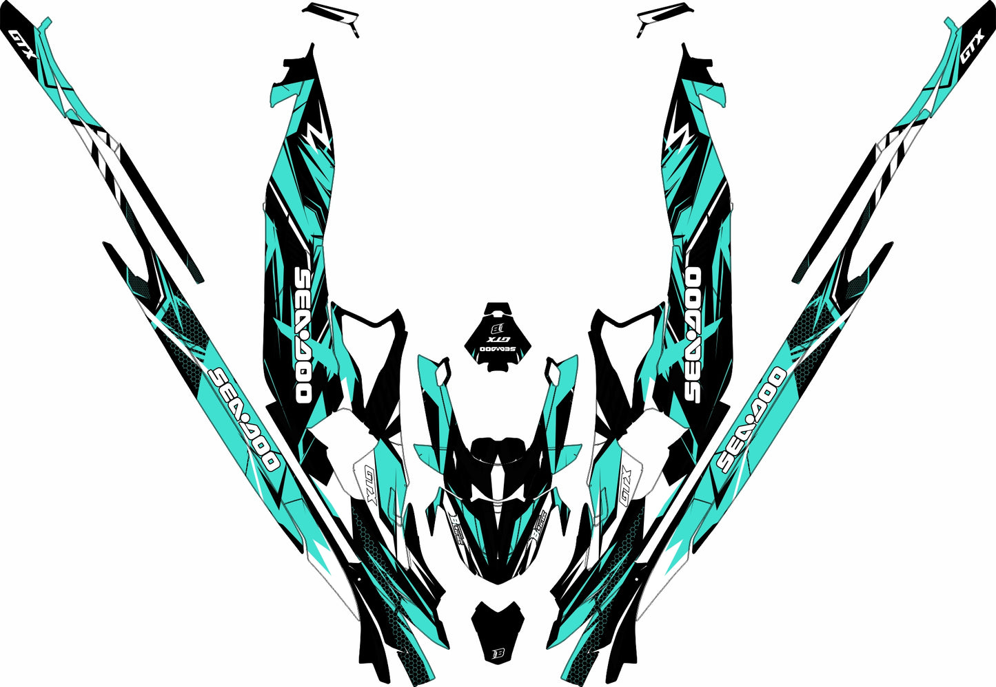 SEA-DOO RXT-GTX 2018-2026 FULL GRAPHICS KIT "FLUX TURQUOISE" DESIGN