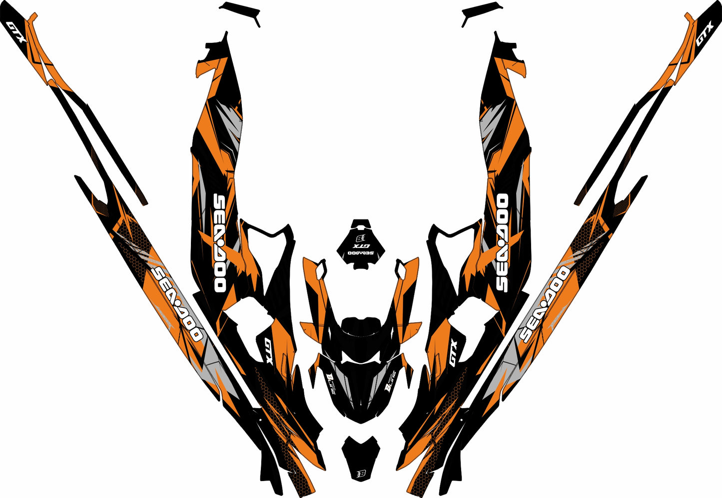 SEA-DOO RXT-GTX 2018-2026 FULL GRAPHICS KIT "FLUX ORANGE" DESIGN