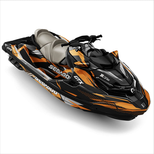 SEA-DOO RXT-GTX 2018-2026 FULL GRAPHICS KIT "FLUX ORANGE" DESIGN