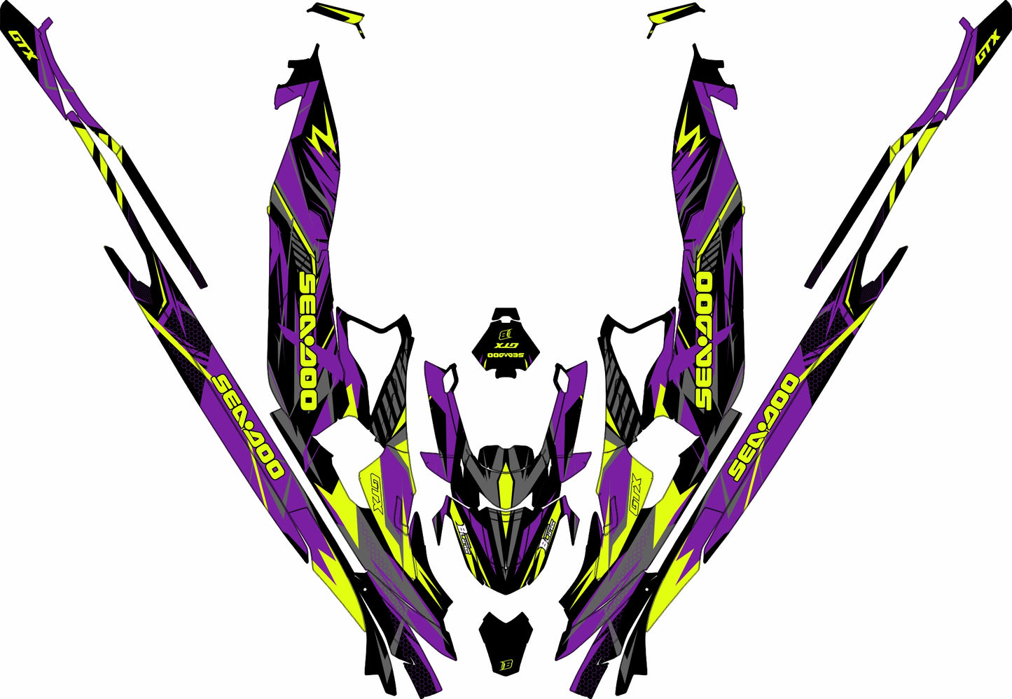 SEA-DOO RXT-GTX 2018-2026 FULL GRAPHICS KIT "FLUX PURPLE" DESIGN