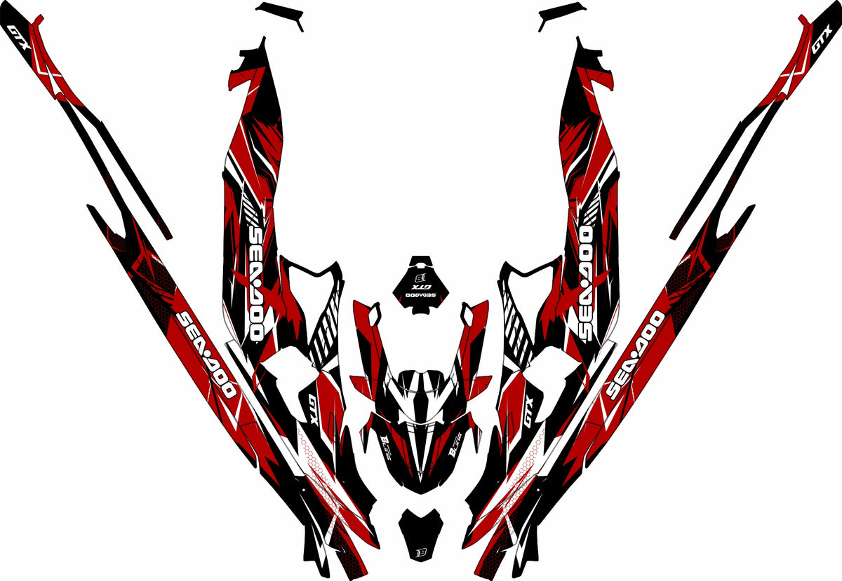 SEA-DOO RXT-GTX 2018-2026 FULL GRAPHICS KIT "FLUX RED" DESIGN