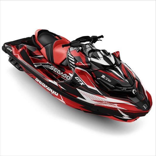 SEA-DOO RXT-GTX 2018-2026 FULL GRAPHICS KIT "FLUX RED" DESIGN