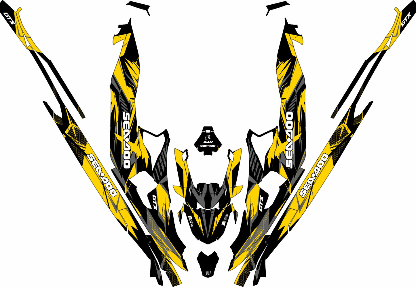 SEA-DOO RXT-GTX 2018-2026 FULL GRAPHICS KIT "FLUX YELLOW" DESIGN