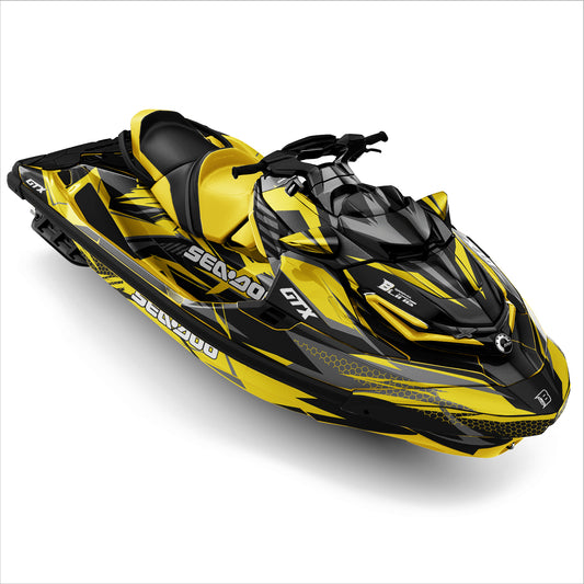 SEA-DOO RXT-GTX 2018-2026 FULL GRAPHICS KIT "FLUX YELLOW" DESIGN