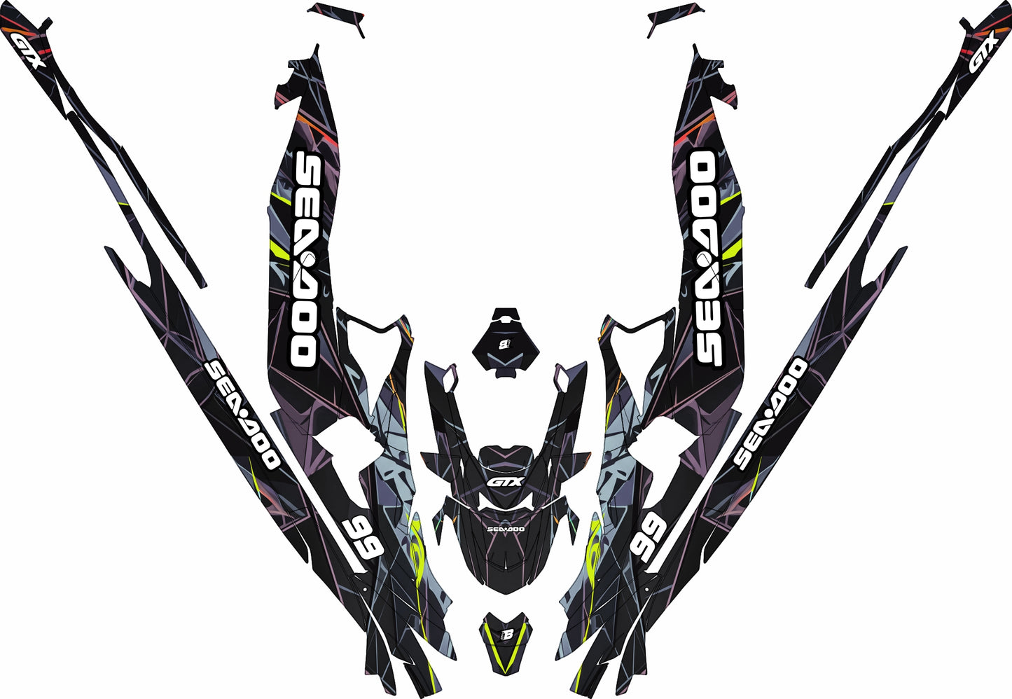 SEA-DOO RXT-GTX 2018-2026 FULL GRAPHICS KIT "HYPERWAVE FUTURISTIC" DESIGN