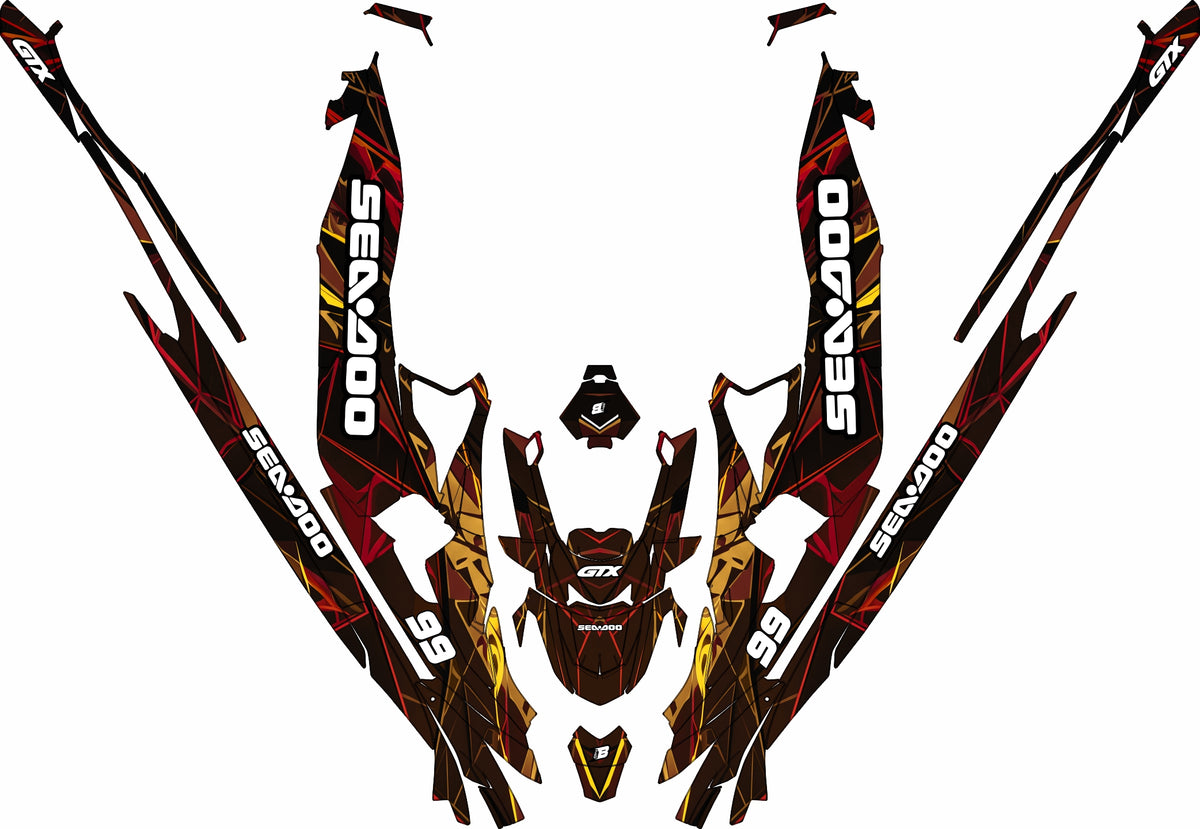 SEA-DOO RXT-GTX 2018-2026 FULL GRAPHICS KIT "HYPERWAVE GOLD" DESIGN