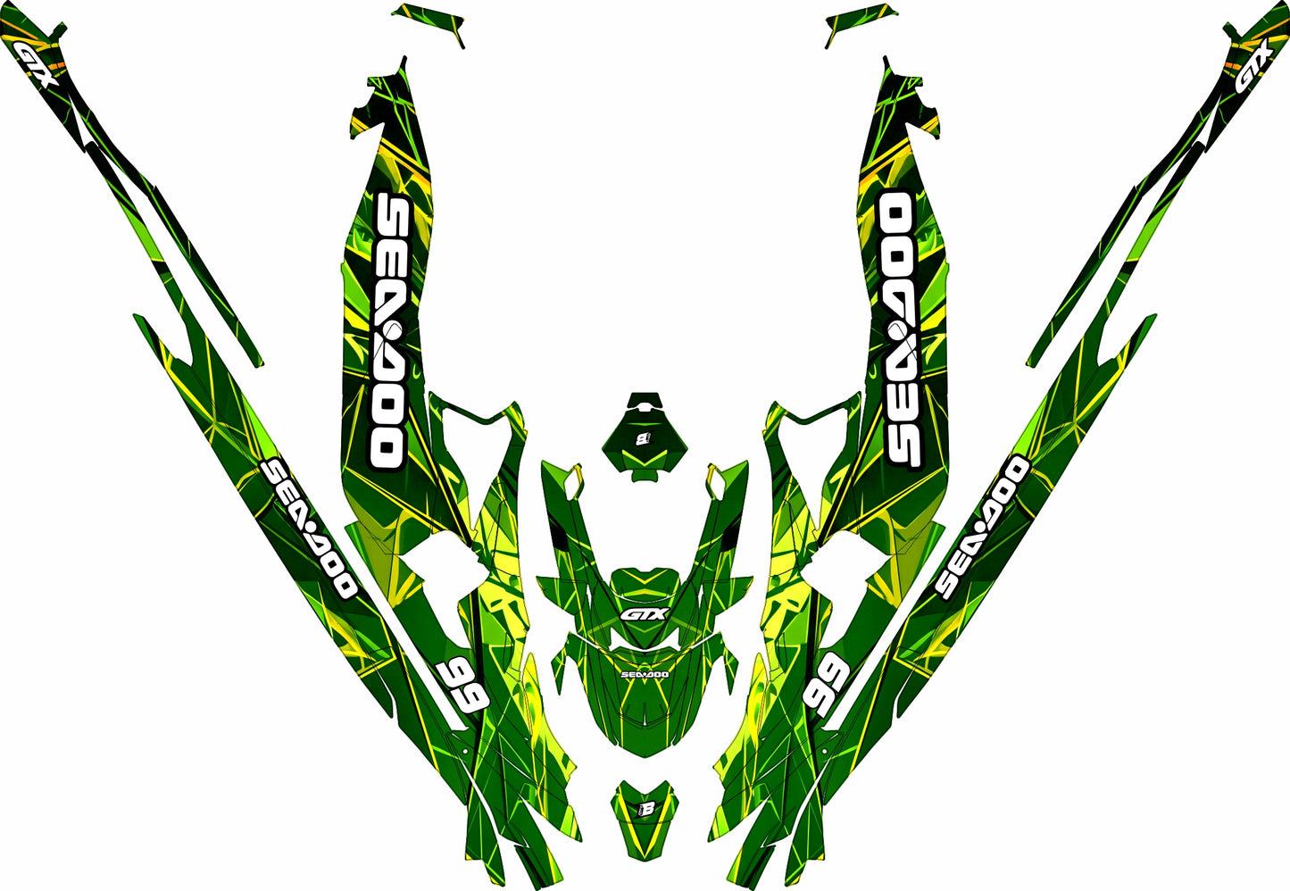 SEA-DOO RXT-GTX 2018-2026 FULL GRAPHICS KIT "HYPERWAVE GREEN" DESIGN