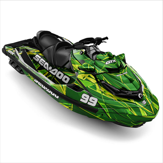 SEA-DOO RXT-GTX 2018-2026 FULL GRAPHICS KIT "HYPERWAVE GREEN" DESIGN