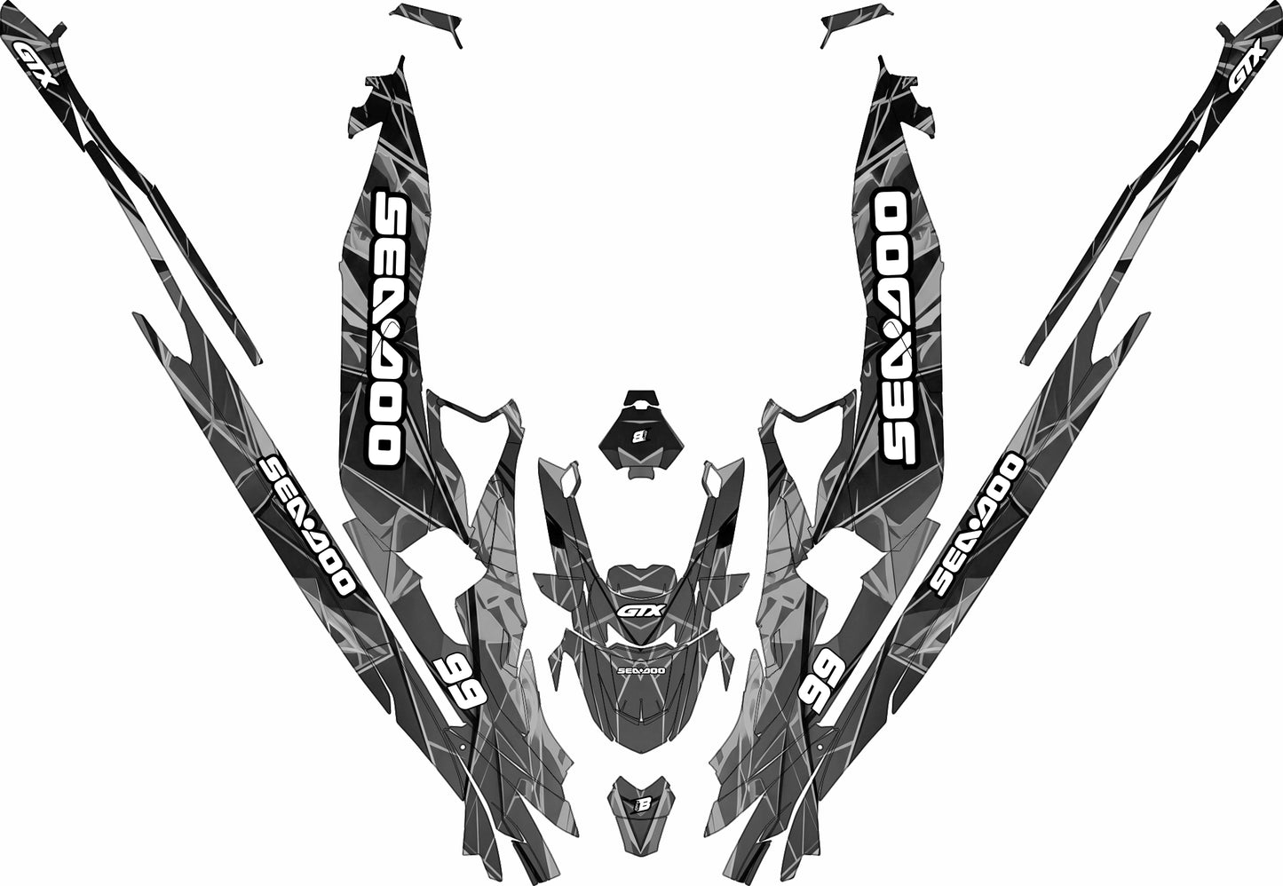 SEA-DOO RXT-GTX 2018-2026 FULL GRAPHICS KIT "HYPERWAVE GREY" DESIGN