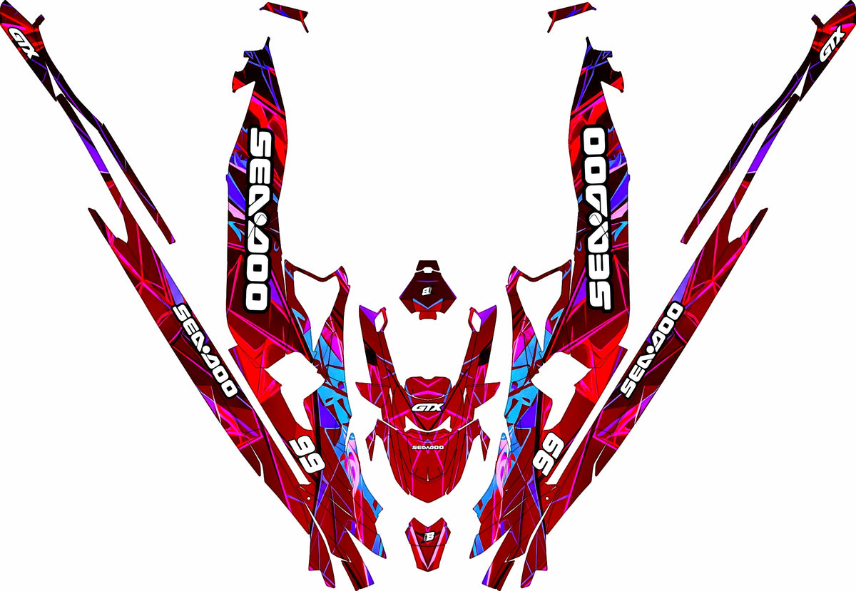 SEA-DOO RXT-GTX 2018-2026 FULL GRAPHICS KIT "HYPERWAVE RED" DESIGN