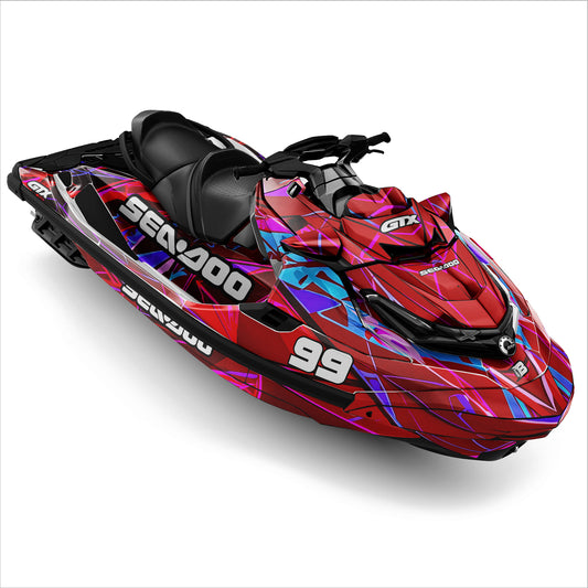 SEA-DOO RXT-GTX 2018-2026 FULL GRAPHICS KIT "HYPERWAVE RED" DESIGN