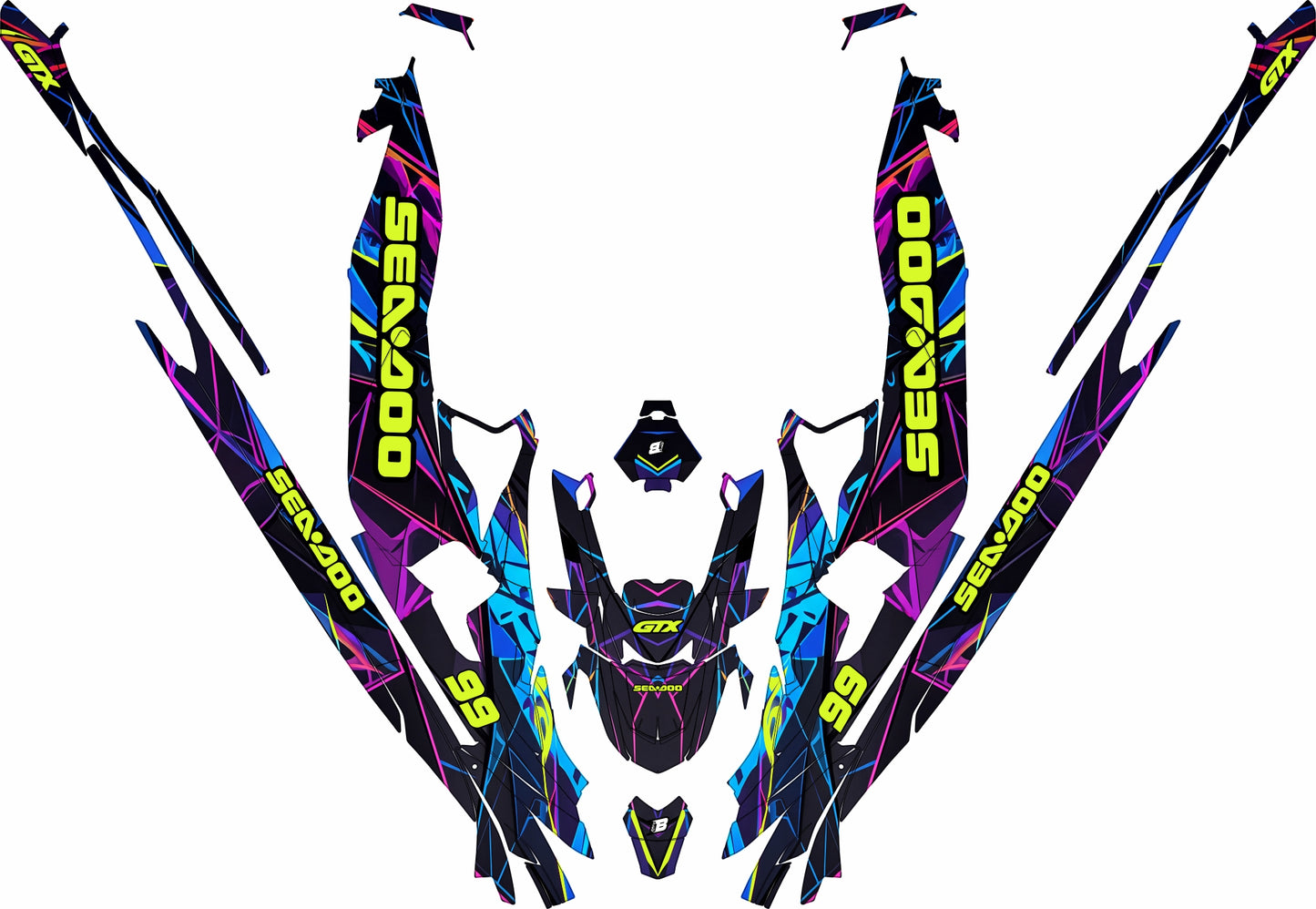 SEA-DOO RXT-GTX 2018-2026 FULL GRAPHICS KIT "HYPERWAVE BLUE" DESIGN