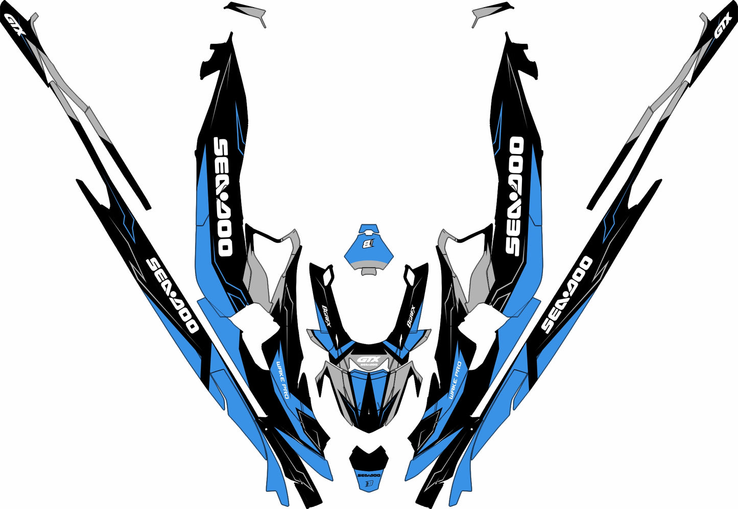 SEA-DOO RXT-GTX 2018-2026 FULL GRAPHICS KIT "IGNITE BLUE" DESIGN